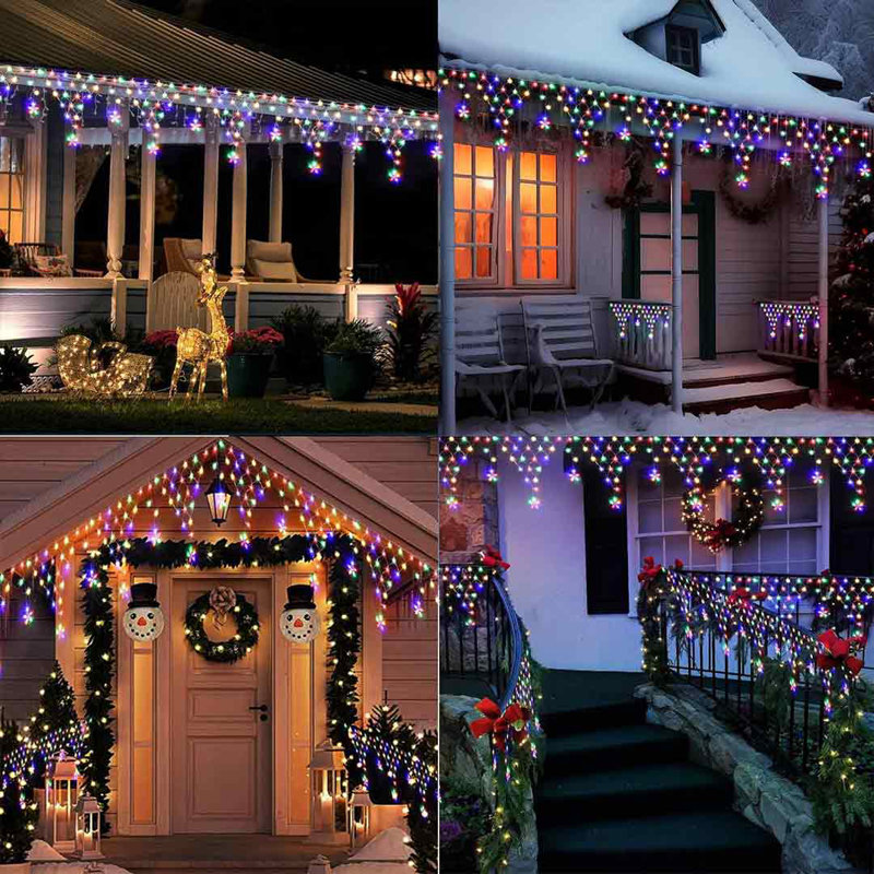 The Holiday Aisle Christmas Lights Outdoor Decoration Lights 13.8FT 218 LED 8 Modes Curtain Fairy String Light Plug In LED String Light For Wedding Party Indoor Christmas Decoration Wayfair